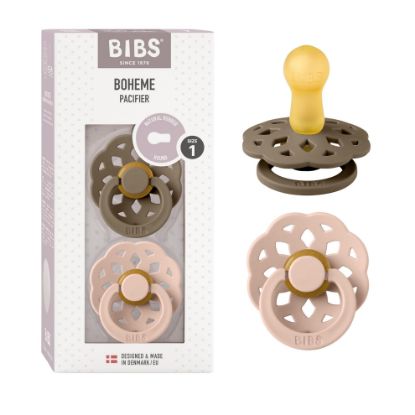 Picture of BIBS Pacifiers - Boheme Collection | BPA-Free Baby Pacifier | Made in Denmark | Set of 2 Dark Oak/Blush Color Premium Soothers | Size 0-6 Months