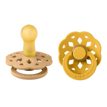 Picture of BIBS Boheme Pacifiers 2 Pack BPA Free Cherry Shape Nipple Size 2 (6-18 Months) Desert Sand/Honey Bee