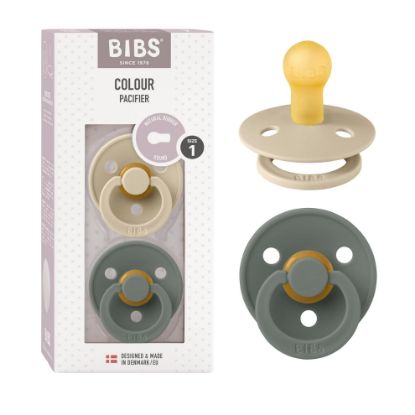 Picture of BIBS Pacifiers Colour Collection | Natural Rubber Baby Pacifier | Set of 2 BPA-Free Soothers | Made in Denmark | 0+ Months (Pack of 2) | Vanilla/Pine