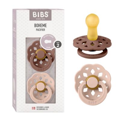 Picture of BIBS Pacifiers - Boheme Collection | BPA-Free Baby Pacifier | Made in Denmark | Set of 2 Woodchuck/Blush Color Premium Soothers | Size 6-18 Months