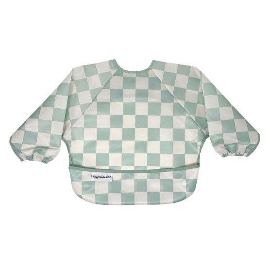 Picture of Tiny Twinkle Mess Proof Baby Bib|Waterproof Smock Bib for Eating,Machine Washable Full Sleeve with Pocket(Checkers Sage, Small 6-24 Months)
