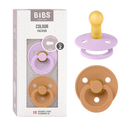 Picture of BIBS Pacifiers Colour Collection | Natural Rubber Baby Pacifier | Set of 2 BPA-Free Soothers | Made in Denmark | 6+ Months (Pack of 2) | Violet Sky/Pumpkin