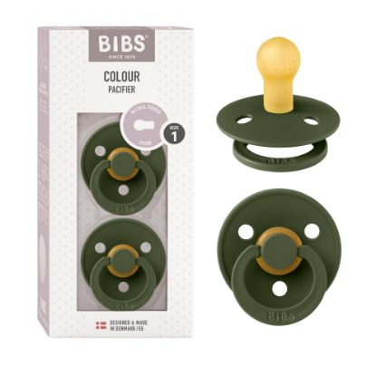 Picture of BIBS Pacifiers Colour Collection | Natural Rubber Baby Pacifier | Round Nipple | Set of 2 BPA-Free Soothers | Made in Denmark | 0+ Months (Pack of 2) | Hunter Green