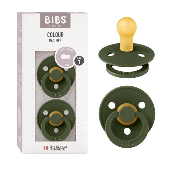 Picture of BIBS Pacifiers Colour Collection | Natural Rubber Baby Pacifier | Round Nipple | Set of 2 BPA-Free Soothers | Made in Denmark | 0+ Months (Pack of 2) | Hunter Green
