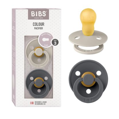 Picture of BIBS Pacifiers Colour Collection | Natural Rubber Baby Pacifier | Set of 2 BPA-Free Soothers | Made in Denmark | 18+ Months (Pack of 2) | Sand/Iron