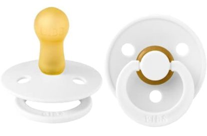 Picture of BIBS Pacifiers Colour Collection | Natural Rubber Baby Pacifier | Set of 2 BPA-Free Soothers | Made in Denmark | 6+ Months (Pack of 2) | White