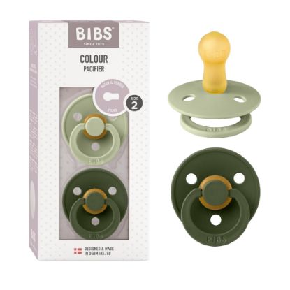 Picture of BIBS Pacifiers Colour Collection | Natural Rubber Baby Pacifier | Set of 2 BPA-Free Soothers | Made in Denmark | 6+ Months (Pack of 2) | Sage/Hunter Green
