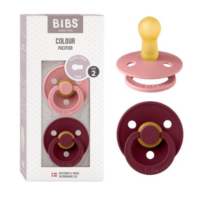 Picture of BIBS Pacifiers Colour Collection | Natural Rubber Baby Pacifier | Set of 2 BPA-Free Soothers | Made in Denmark | 6+ Months (Pack of 2) | Dusty Pink/Elderberry