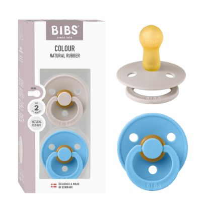 Picture of BIBS Colour Pacifier 2-Pack, BPA Free Dummy Binky, Round Nipple. Natural Rubber Latex, Made in Denmark, Size 2 (6-18 Months), Mushroom/Breeze