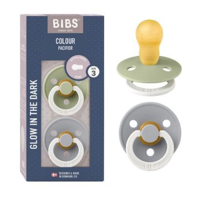 Picture of BIBS Pacifiers Colour Collection | Natural Rubber Baby Pacifier | Set of 2 BPA-Free Soothers | Made in Denmark | 18+ Months (Pack of 2) | Sage Night/Cloud Night