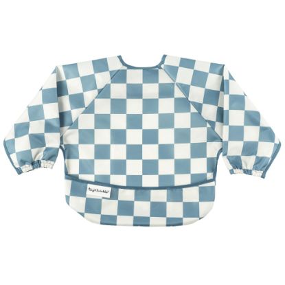 Picture of Tiny Twinkle Mess Proof Baby Bib|Waterproof Smock Bib for Eating,Machine Washable Full Sleeve with Pocket(Checkers Blue, Small 6-24 Months)