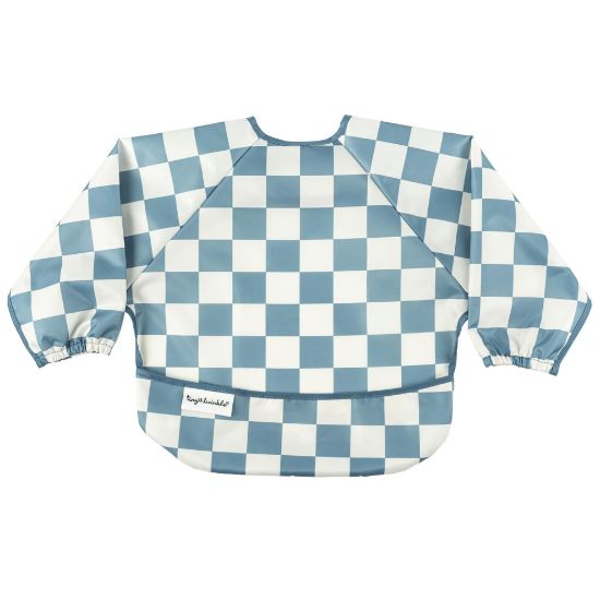 Picture of Tiny Twinkle Mess Proof Baby Bib|Waterproof Smock Bib for Eating,Machine Washable Full Sleeve with Pocket(Checkers Blue, Small 6-24 Months)