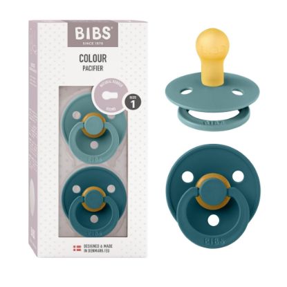 Picture of BIBS Pacifiers Colour Collection | Natural Rubber Baby Pacifier | Set of 2 BPA-Free Soothers | Made in Denmark | 6+ Month (Pack of 2) | Island Sea/Forest Lake
