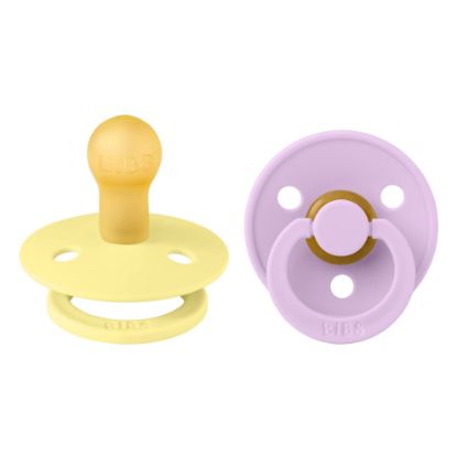 Picture of BIBS Colour Pacifiers 2 Pack BPA Free Cherry Shape Nipple Natural Rubber Latex Size 1 (0-6 Months) Sunshine/Violet Sky