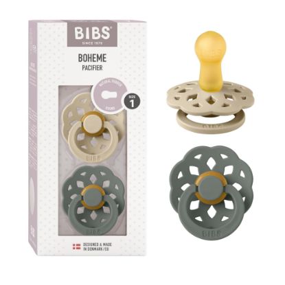 Picture of BIBS Pacifiers 0-6 Months | Boheme Collection 2-Pack | BPA-Free Round Nipple | Made in Denmark | Vanilla/Pine Color Pacifier