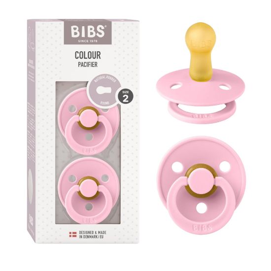 Picture of BIBS Pacifiers Colour Collection | Natural Rubber Baby Pacifier | Set of 2 BPA-Free Soothers | Made in Denmark | 6+ Months (Pack of 2) | Baby Pink