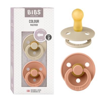 Picture of BIBS Pacifiers Colour Collection | Natural Rubber Baby Pacifier | Set of 2 BPA-Free Soothers | Made in Denmark | 6+ Months (Pack of 2) | Vanilla/Peach