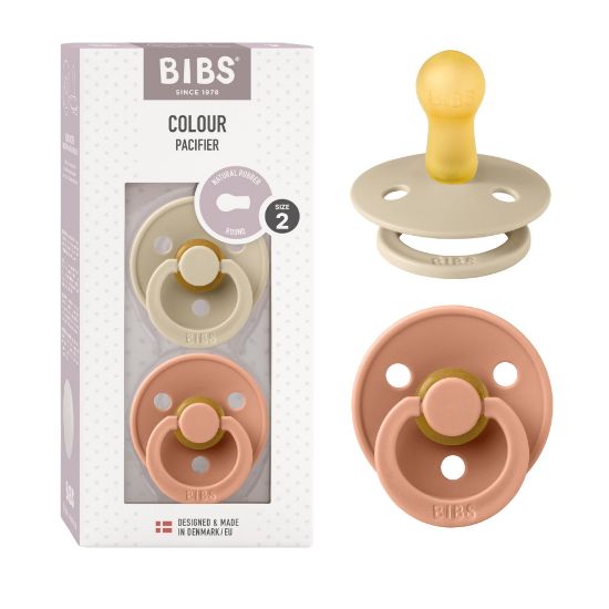 Picture of BIBS Pacifiers Colour Collection | Natural Rubber Baby Pacifier | Set of 2 BPA-Free Soothers | Made in Denmark | 6+ Months (Pack of 2) | Vanilla/Peach