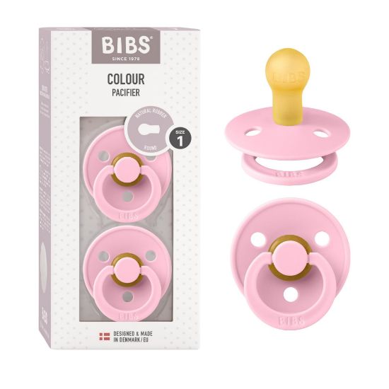 Picture of BIBS Pacifiers Colour Collection | Natural Rubber Baby Pacifier | Set of 2 BPA-Free Soothers | Made in Denmark | 0+ Months (Pack of 2) | Baby Pink