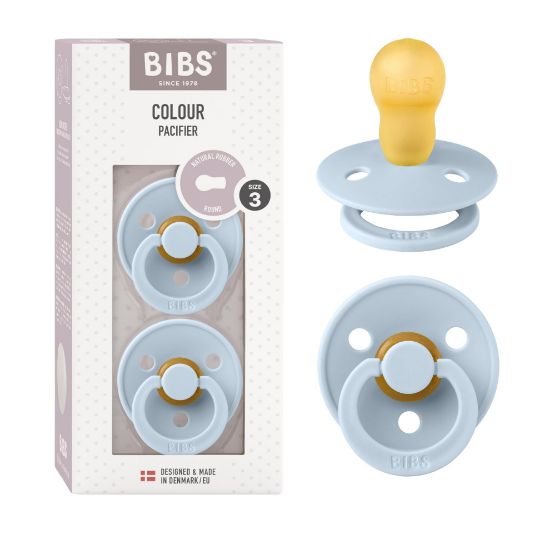 Picture of BIBS Pacifiers Colour Collection | Natural Rubber Baby Pacifier | Set of 2 BPA-Free Soothers | Made in Denmark | 18+ Months (Pack of 2) | Baby Blue
