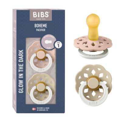 Picture of BIBS Pacifiers - Boheme Collection | BPA-Free Baby Pacifier | Made in Denmark | Set of 2 Blush Glow/Vanilla Glow Color Premium Soothers | Size 0-6 Months