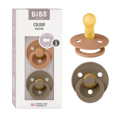Picture of BIBS Pacifiers Colour Collection | Natural Rubber Baby Pacifier | Set of 2 BPA-Free Soothers | Made in Denmark | 6+ Months (Pack of 2) | Earth/Dark Oak