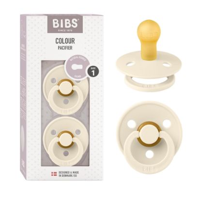 Picture of BIBS Pacifiers Colour Collection | Natural Rubber Baby Pacifier | Round Nipple | Set of 2 BPA-Free Soothers | Made in Denmark | 0+ Months (Pack of 2) | Ivory