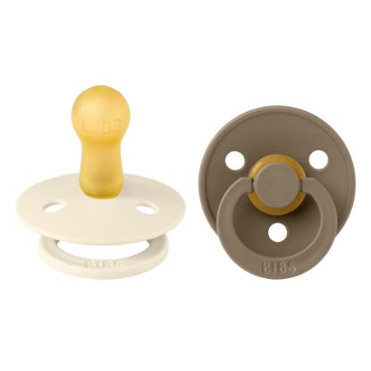 Picture of BIBS Pacifiers Colour Collection | Natural Rubber Baby Pacifier | Set of 2 BPA-Free Soothers | Made in Denmark | 6+ Months (Pack of 2) | Dark Oak/Ivory