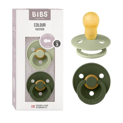 Picture of BIBS Pacifiers Colour Collection | Natural Rubber Baby Pacifier | Set of 2 BPA-Free Soothers | Made in Denmark | 18+ Months (Pack of 2) | Sage/Hunter Green