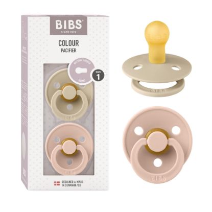 Picture of BIBS Pacifiers Colour Collection | Natural Rubber Baby Pacifier | Set of 2 BPA-Free Soothers | Made in Denmark | 0+ Months (Pack of 2) | Vanilla/Blush