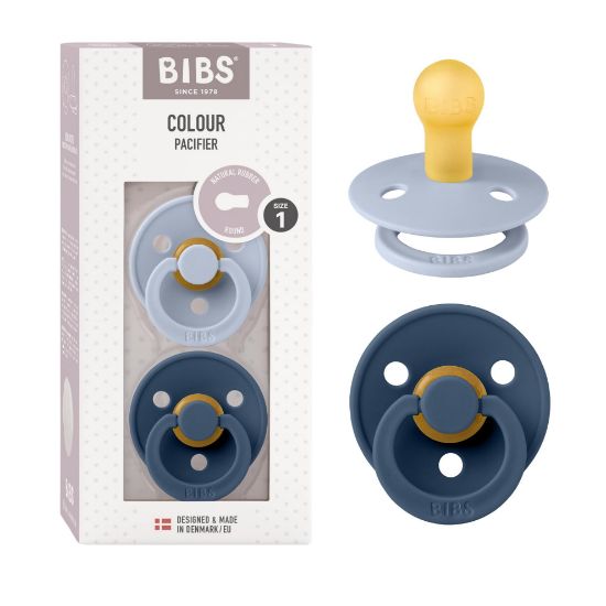 Picture of BIBS Pacifiers 0-6 Months | 2-Pack Soothers | BPA-Free Round Nipple | Made in Denmark | Dusty Blue/Steel Blue Colour Pacifier