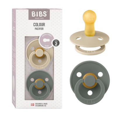 Picture of BIBS Pacifiers Colour Collection | Natural Rubber Baby Pacifier | Set of 2 BPA-Free Soothers | Made in Denmark | 6+ Months (Pack of 2) | Vanilla/Pine