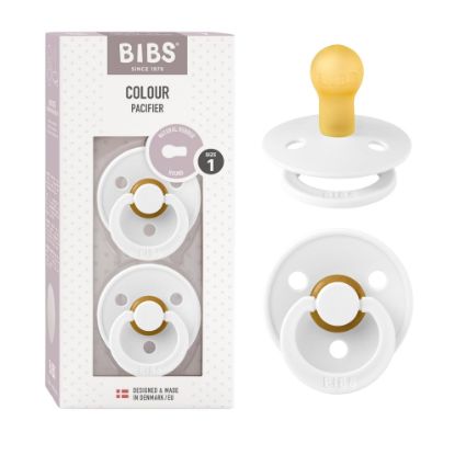 Picture of BIBS Pacifiers Colour Collection | Natural Rubber Baby Pacifier | Round Nipple | Set of 2 BPA-Free Soothers | Made in Denmark | 0+ Months (Pack of 2) | White