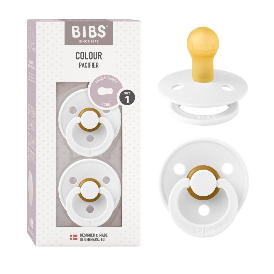 Picture of BIBS Pacifiers Colour Collection | Natural Rubber Baby Pacifier | Round Nipple | Set of 2 BPA-Free Soothers | Made in Denmark | 0+ Months (Pack of 2) | White