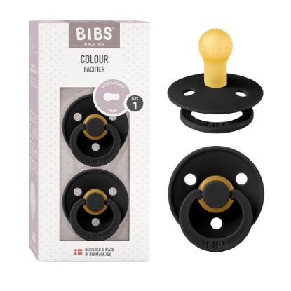 Picture of BIBS Pacifiers Colour Collection | Natural Rubber Baby Pacifier | Set of 2 BPA-Free Soothers | Made in Denmark | 0+ Months (Pack of 2) | Black