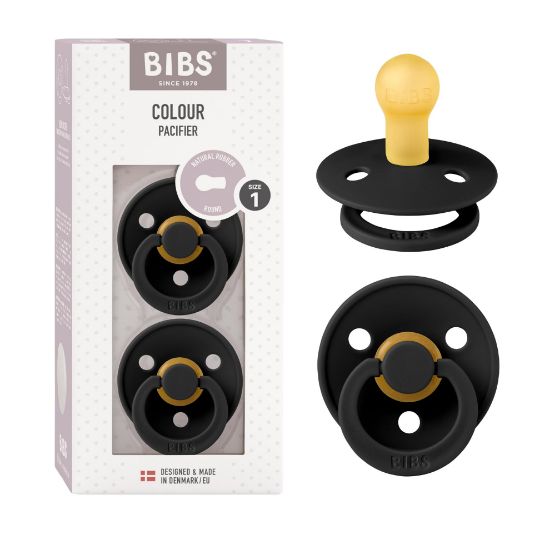 Picture of BIBS Pacifiers Colour Collection | Natural Rubber Baby Pacifier | Set of 2 BPA-Free Soothers | Made in Denmark | 0+ Months (Pack of 2) | Black
