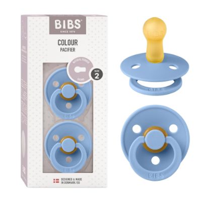 Picture of BIBS Pacifiers Colour Collection | Natural Rubber Baby Pacifier | Set of 2 BPA-Free Soothers | Made in Denmark | 6+ Months (Pack of 2) | Sky Blue
