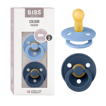 Picture of BIBS Pacifiers Colour Collection | Natural Rubber Baby Pacifier | Round Nipple | Set of 2 BPA-Free Soothers | Made in Denmark | 6+ Months (Pack of 2) | Sky Blue/Steel Blue