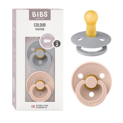 Picture of BIBS Pacifiers Colour Collection | Natural Rubber Baby Pacifier | Set of 2 BPA-Free Soothers | Made in Denmark | 6+ Months (Pack of 2) | Cloud/Blush