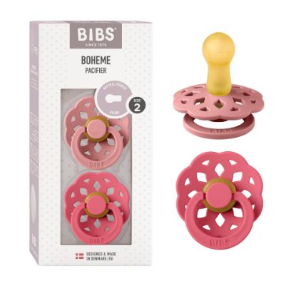Picture of BIBS Pacifiers - Boheme Collection | BPA-Free Round Nipple | Nautral Rubber Latex | Made in Denmark | Set of 2 Vanilla/Peach Color Premium Soothers | Size 0-6 Months