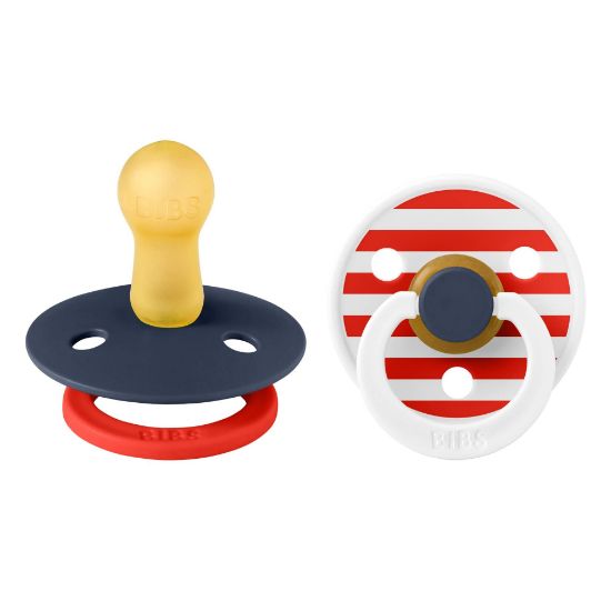 Picture of BIBS Pacifiers Colour Collection | Natural Rubber Baby Pacifier | Set of 2 BPA-Free Soothers | Made in Denmark | 0+ Months (Pack of 2) | Stars and Stripes