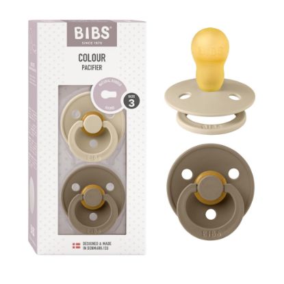 Picture of BIBS Pacifiers Colour Collection | Natural Rubber Baby Pacifier | Set of 2 BPA-Free Soothers | Made in Denmark | 18+ Months (Pack of 2) | Vanilla/Dark Oak