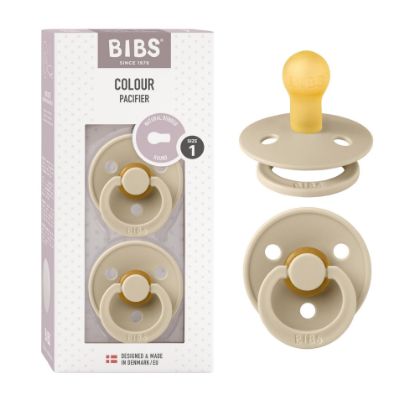 Picture of BIBS Pacifiers Colour Collection | Natural Rubber Baby Pacifier | Round Nipple | Set of 2 BPA-Free Soothers | Made in Denmark | 0+ Months (Pack of 2) | Vanilla