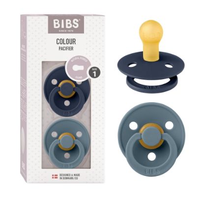 Picture of BIBS Pacifiers Colour Collection | Natural Rubber Baby Pacifier | Set of 2 BPA-Free Soothers | Made in Denmark | 0+ Months (Pack of 2) | Deep Space/Petrol