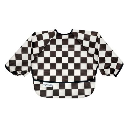 Picture of Tiny Twinkle Mess Proof Baby Bib|Waterproof Smock Bib for Eating,Machine Washable Full Sleeve with Pocket(Checkers Black, Small 6-24 Months)