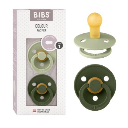 Picture of BIBS Pacifiers Colour Collection | Natural Rubber Baby Pacifier | Set of 2 BPA-Free Soothers | Made in Denmark | 0+ Months (Pack of 2) | Sage/Hunter Green