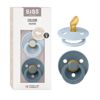 Picture of BIBS Pacifiers Colour Collection | Natural Rubber Baby Pacifier | Set of 2 BPA-Free Soothers | Made in Denmark | 0+ Months (Pack of 2) | Baby Blue/Petrol