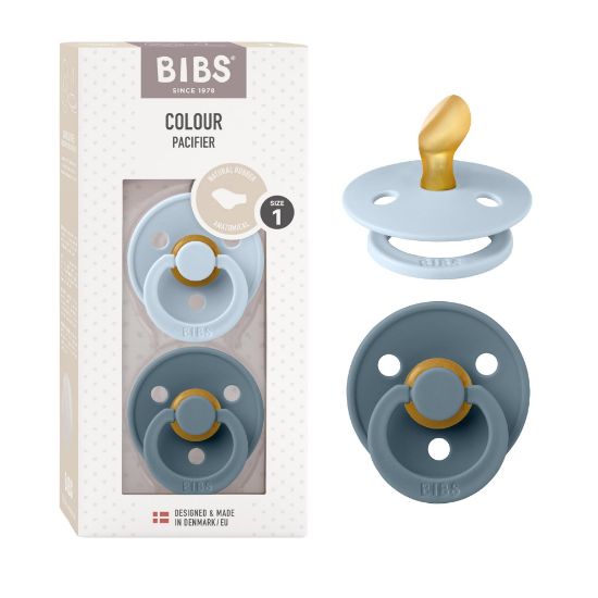Picture of BIBS Pacifiers Colour Collection | Natural Rubber Baby Pacifier | Set of 2 BPA-Free Soothers | Made in Denmark | 0+ Months (Pack of 2) | Baby Blue/Petrol