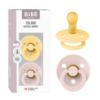Picture of BIBS Colour Pacifier 2-Pack, BPA Free Dummy Binky, Round Nipple. Natural Rubber Latex, Made in Denmark, Size 2 (6-18 Months), Pale Butter/Petal