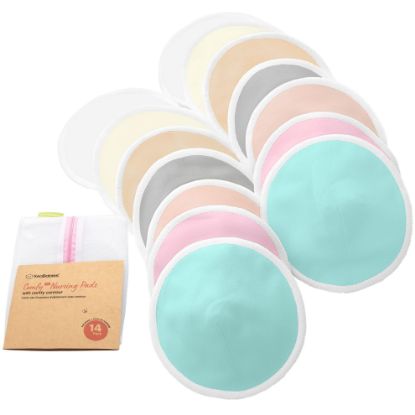 Picture of Organic Breast Pads - 14 Viscose Derived from Bamboo Washable Pads + Wash Bag, 3-Layers Breastfeeding Nipple Pad for Maternity, Reusable Nipplecovers for Breast Feeding(Pastel Touch Lite, L 4.8")